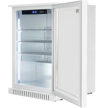 24" Undercounter White Swing Commercial Glass Door Merchandiser Refrigerator - 6 cu ft