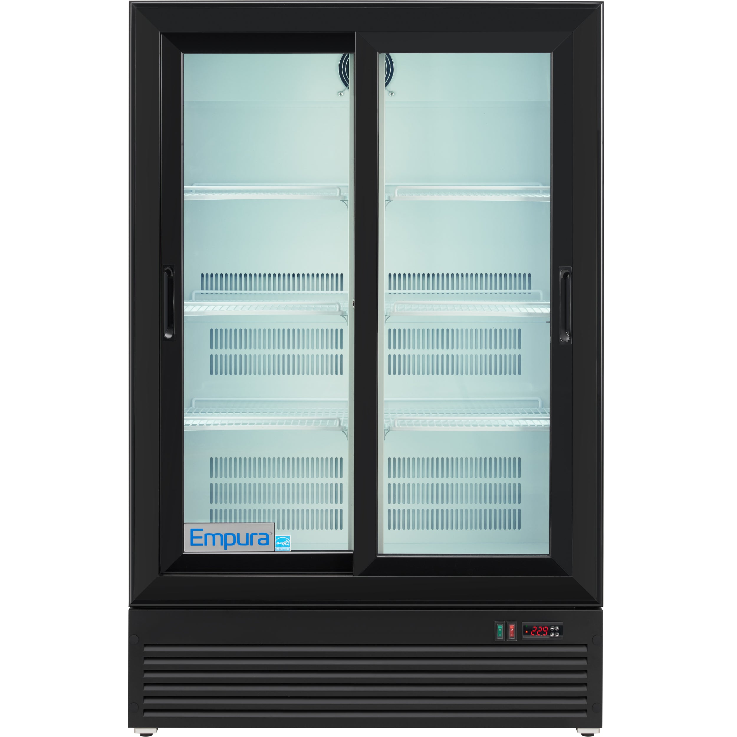 36" Black Swing Commercial Glass 2 Door Merchandiser Refrigerator with ClearKeeper™ Glass - 10 cu ft ENERGY STAR®