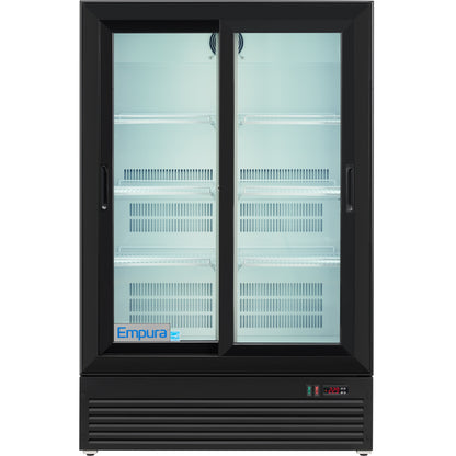 36" Black Swing Commercial Glass 2 Door Merchandiser Refrigerator with ClearKeeper™ Glass - 10 cu ft ENERGY STAR®