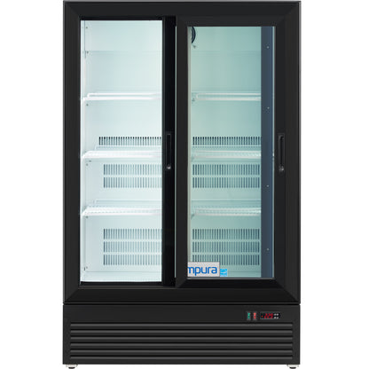 36" Black Swing Commercial Glass 2 Door Merchandiser Refrigerator with ClearKeeper™ Glass - 10 cu ft ENERGY STAR®