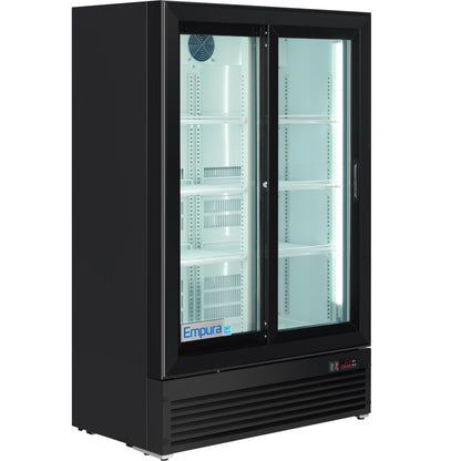 36" Black Swing Commercial Glass 2 Door Merchandiser Refrigerator with ClearKeeper™ Glass - 10 cu ft ENERGY STAR®