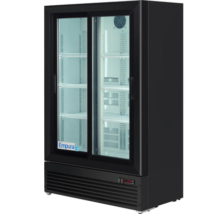 36" Black Swing Commercial Glass 2 Door Merchandiser Refrigerator with ClearKeeper™ Glass - 10 cu ft ENERGY STAR®