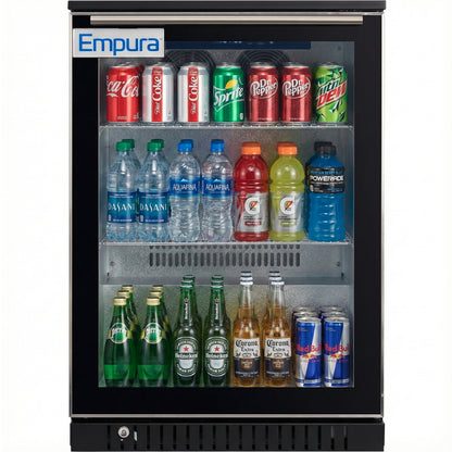 24" Undercounter Black Swing Commercial Glass Door Merchandiser Refrigerator - 6 cu ft