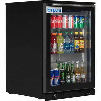 24" Undercounter Black Swing Commercial Glass Door Merchandiser Refrigerator - 6 cu ft