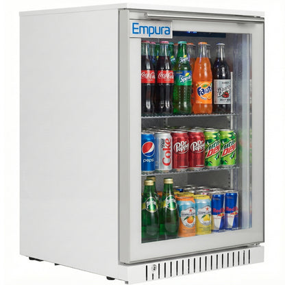 24" Undercounter White Swing Commercial Glass Door Merchandiser Refrigerator - 6 cu ft