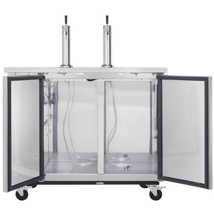 61" Dual Single Tap Commercial Kegerator Beer Dispenser - Stainless Steel, Holds (2) 1/2 Kegs
