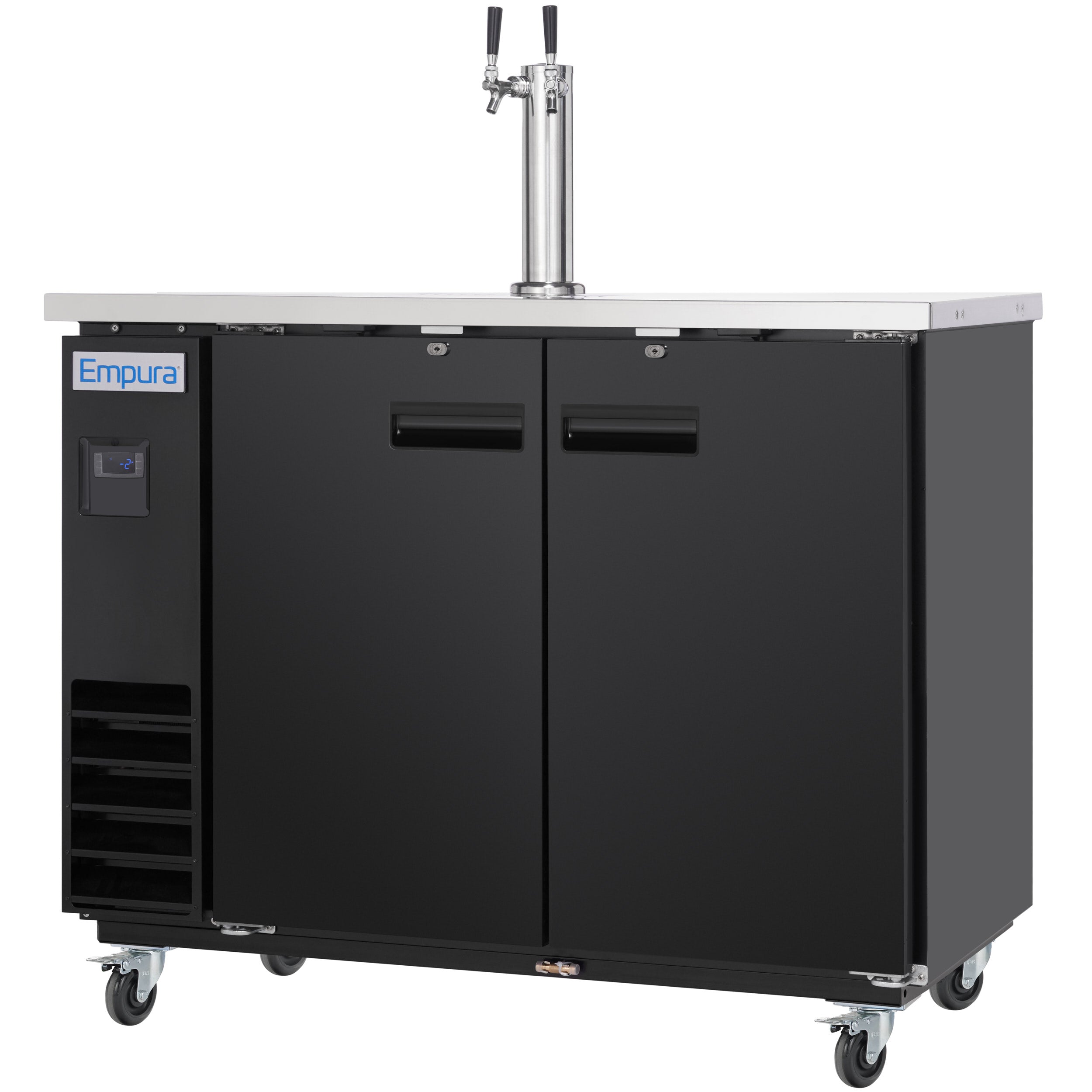 49" Double Tap Commercial Kegerator Beer Dispenser - Black Powder-Coated Steel, Holds (2) 1/2 Kegs