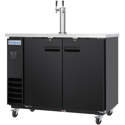 49" Double Tap Commercial Kegerator Beer Dispenser - Black Powder-Coated Steel, Holds (2) 1/2 Kegs