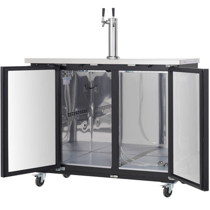 49" Double Tap Commercial Kegerator Beer Dispenser - Black Powder-Coated Steel, Holds (2) 1/2 Kegs
