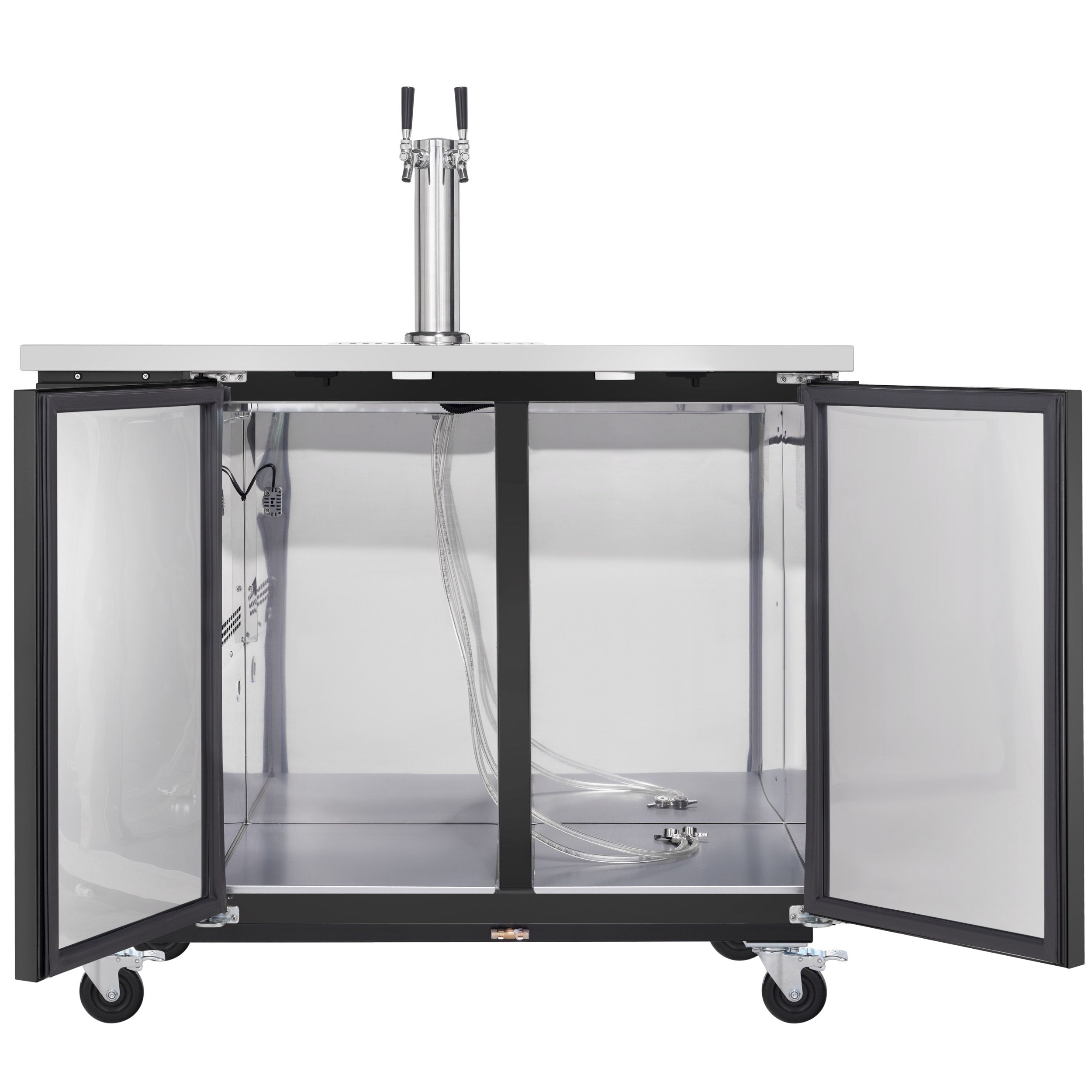 49" Double Tap Commercial Kegerator Beer Dispenser - Black Powder-Coated Steel, Holds (2) 1/2 Kegs