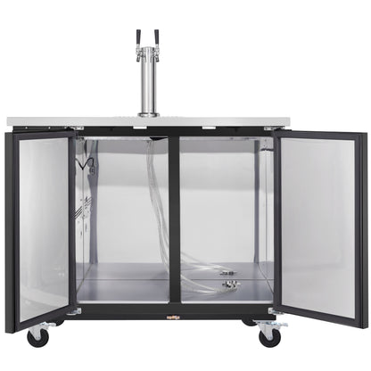 49" Double Tap Commercial Kegerator Beer Dispenser - Black Powder-Coated Steel, Holds (2) 1/2 Kegs