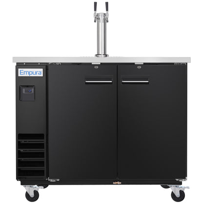49" Double Tap Commercial Kegerator Beer Dispenser - Black Powder-Coated Steel, Holds (2) 1/2 Kegs