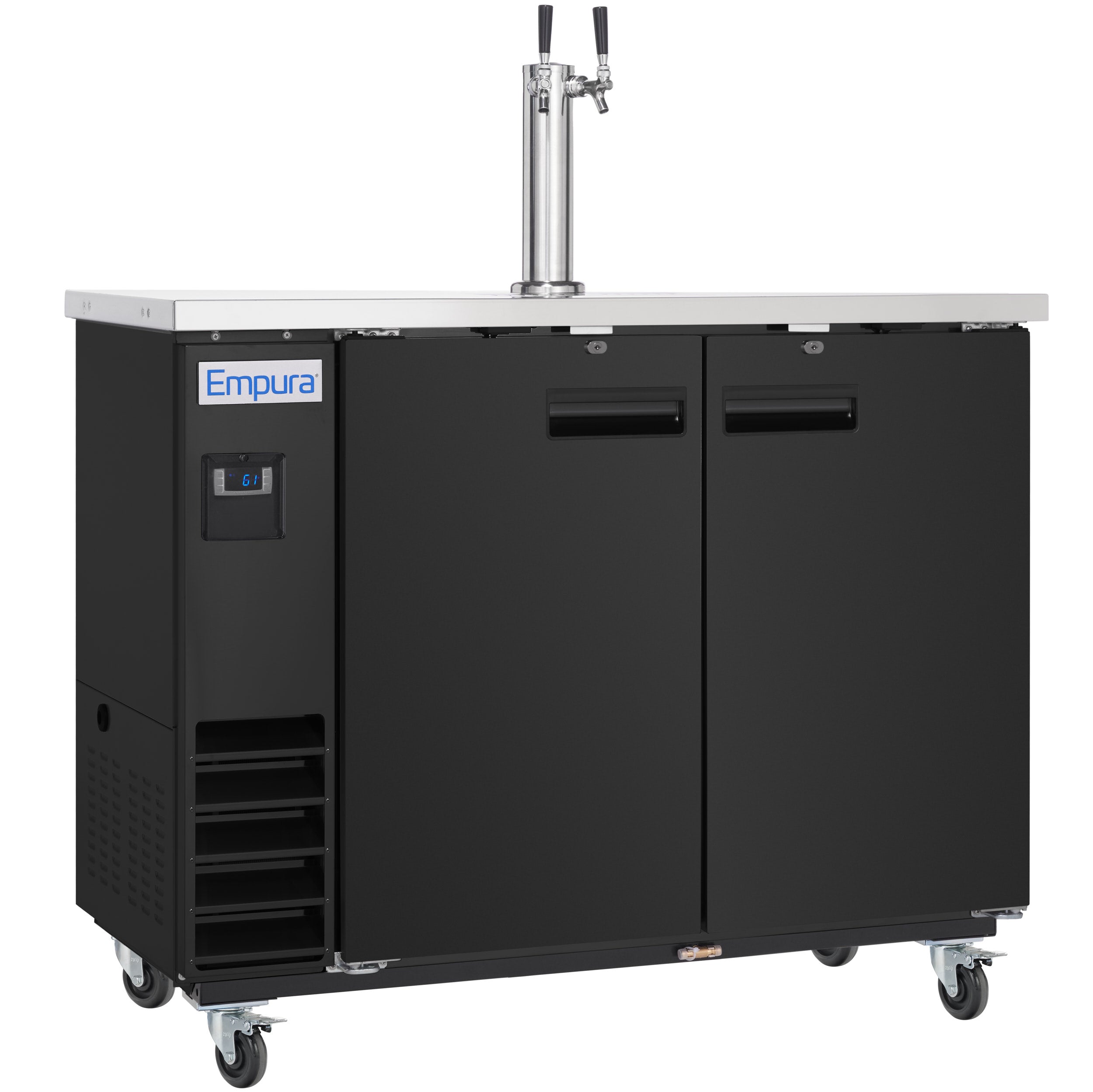 49" Double Tap Commercial Kegerator Beer Dispenser - Black Powder-Coated Steel, Holds (2) 1/2 Kegs