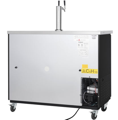 49" Double Tap Commercial Kegerator Beer Dispenser - Black Powder-Coated Steel, Holds (2) 1/2 Kegs