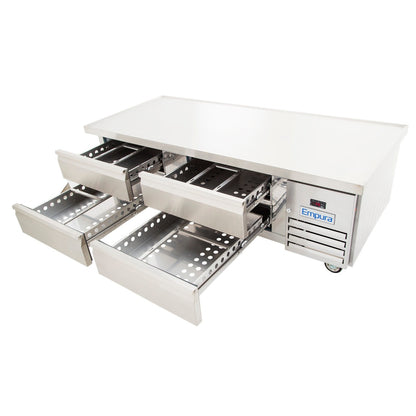 74" 4 Drawer Refrigerated Commercial Chef Base - 12" Depth Pan Equipment Stand, Refrigerated Base Empura