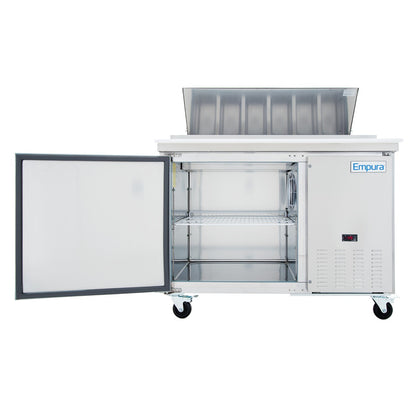 47" 1 Door Commercial Refrigerated Stainless Steel Pizza Prep Table Refrigerated Counter, Pizza Prep Table Empura