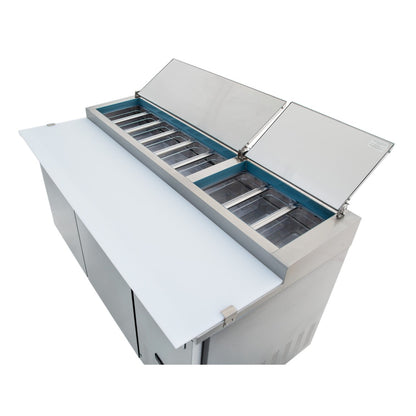 71" 2 Door Commercial Refrigerated Stainless Steel Pizza Prep Table Refrigerated Counter, Pizza Prep Table Empura