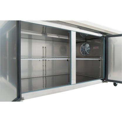 71" 2 Door Commercial Refrigerated Stainless Steel Pizza Prep Table Refrigerated Counter, Pizza Prep Table Empura