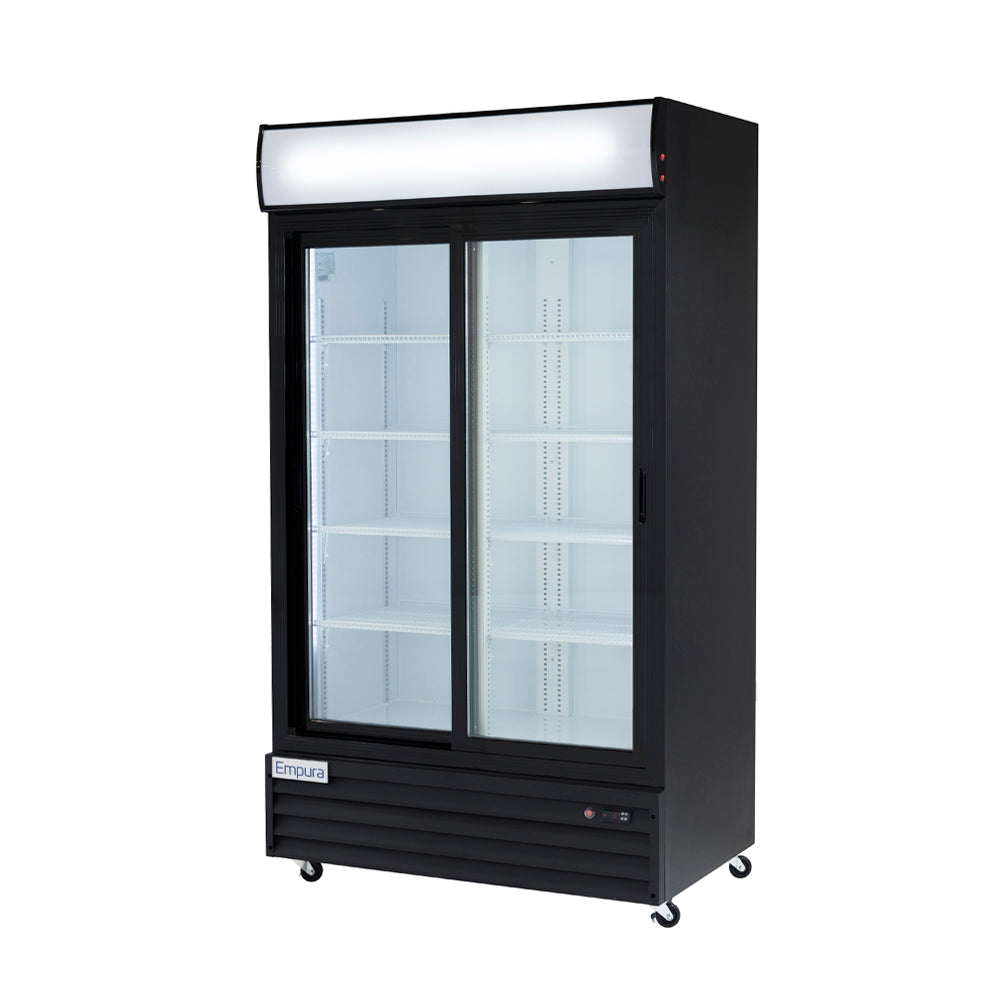 Empura ESM-36B 44.5" Black Sliding Glass Door Merchandiser Refrigerator With 2 Doors, 36 Cubic Ft, 115 Volts