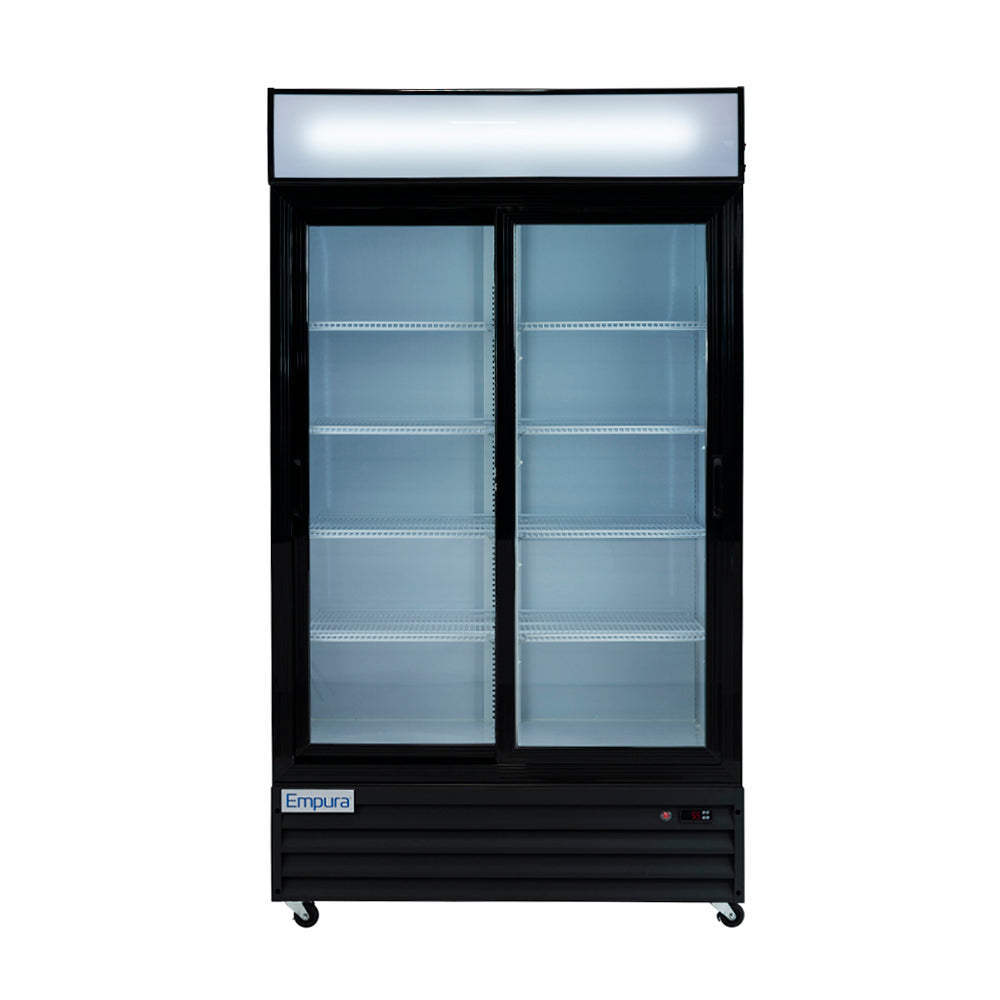 Empura ESM-36B 44.5" Black Sliding Glass Door Merchandiser Refrigerator With 2 Doors, 36 Cubic Ft, 115 Volts