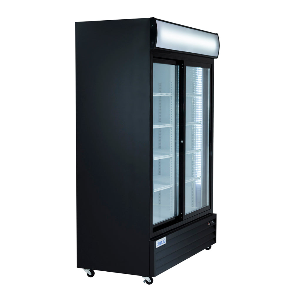 Empura ESM-42B 52.3" Black Sliding Glass Door Merchandiser Refrigerator With 2 Doors, 42 Cubic Ft, 115 Volts