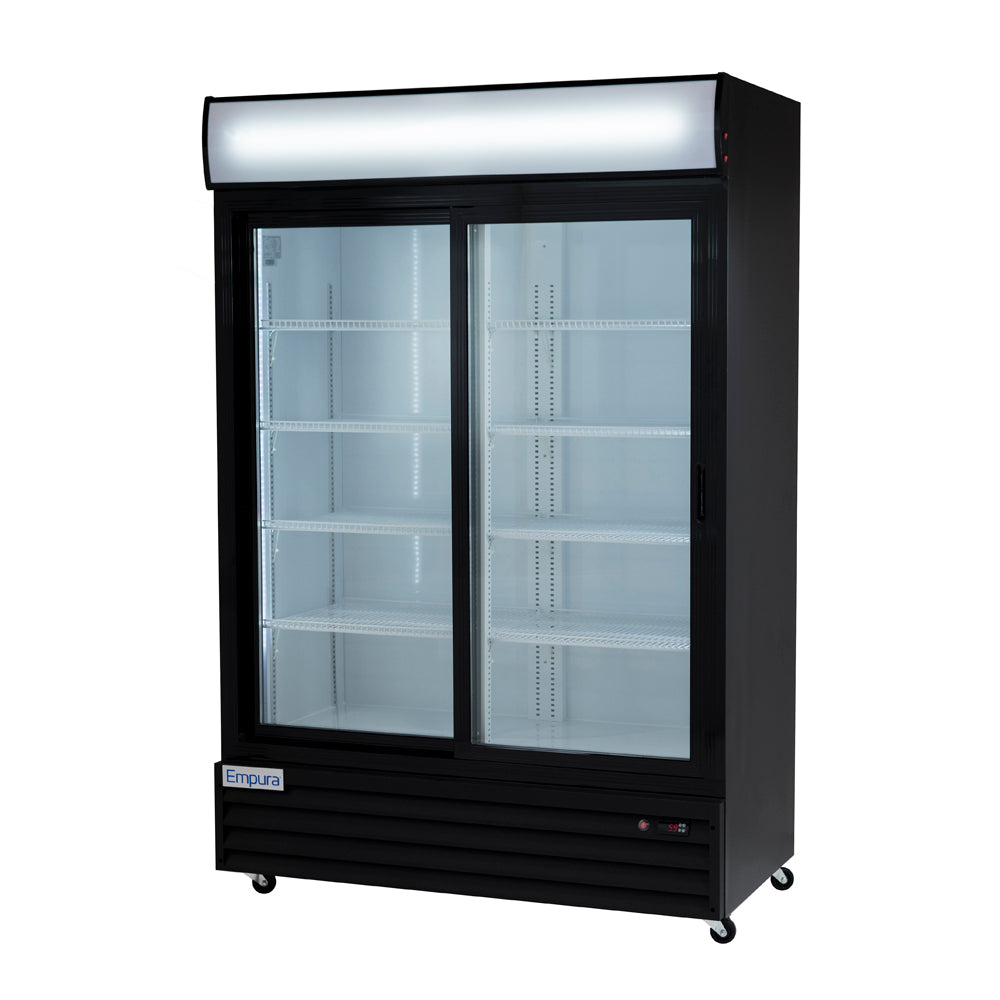 Empura ESM-42B 52.3" Black Sliding Glass Door Merchandiser Refrigerator With 2 Doors, 42 Cubic Ft, 115 Volts