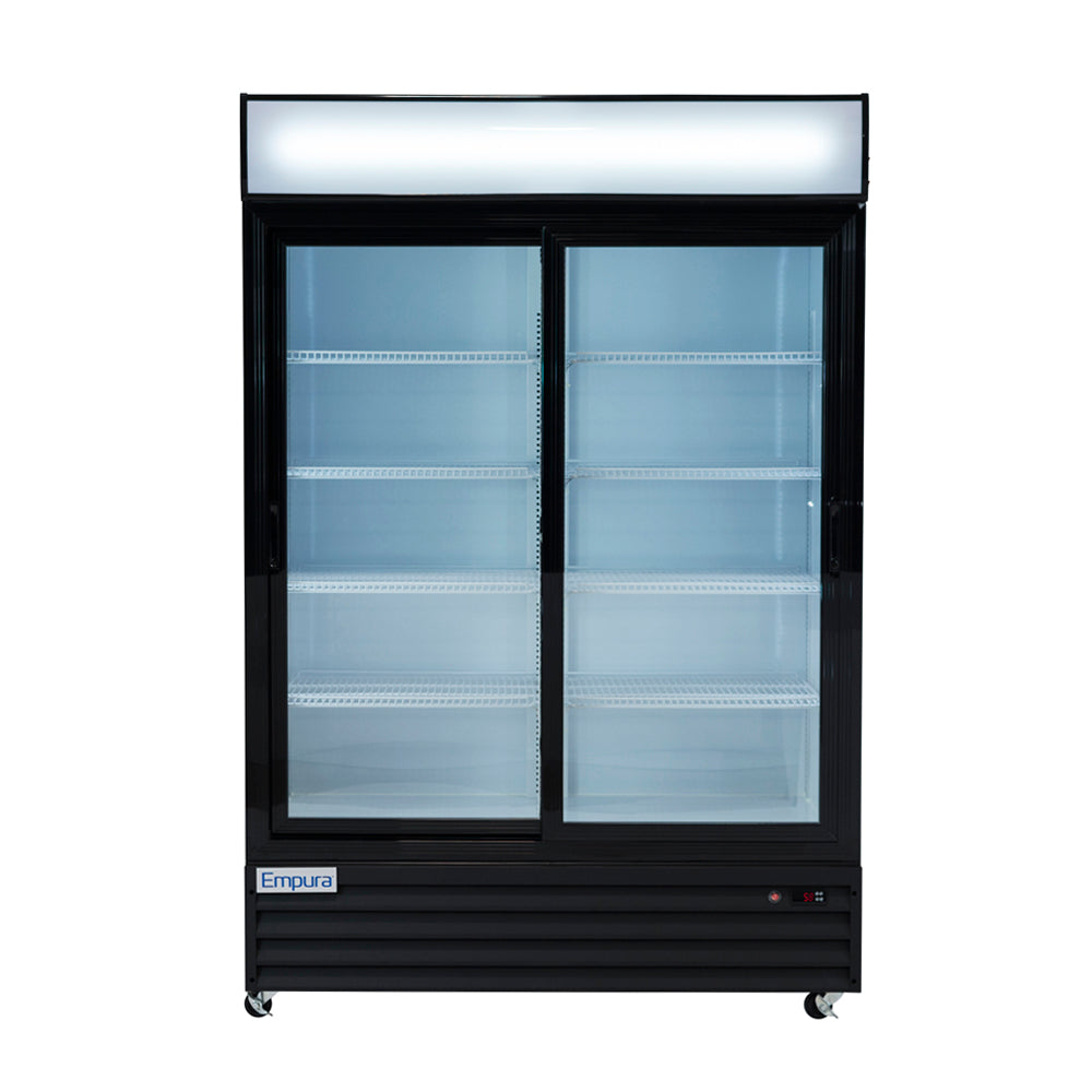 Empura ESM-42B 52.3" Black Sliding Glass Door Merchandiser Refrigerator With 2 Doors, 42 Cubic Ft, 115 Volts