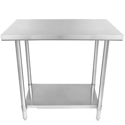 36" x 24" Super Duty Work Table 16 Gauge 304 Stainless Steel with Stainless Steel Legs and Undershelf, NSF Work Table, 36" - 38", Stainless Steel Top Empura