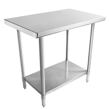 36" x 24" Super Duty Work Table 16 Gauge 304 Stainless Steel with Stainless Steel Legs and Undershelf, NSF Work Table, 36" - 38", Stainless Steel Top Empura