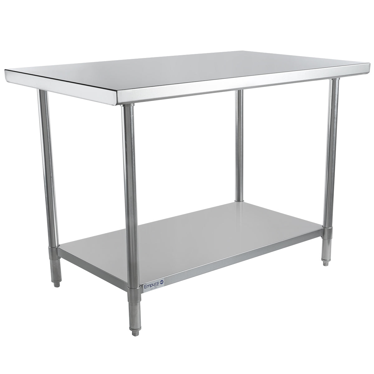 Empura 48" x 30" 16-Gauge 304 Stainless Steel Commercial Work Table with Flat Top plus 430 Stainless Steel Legs and Undershelf