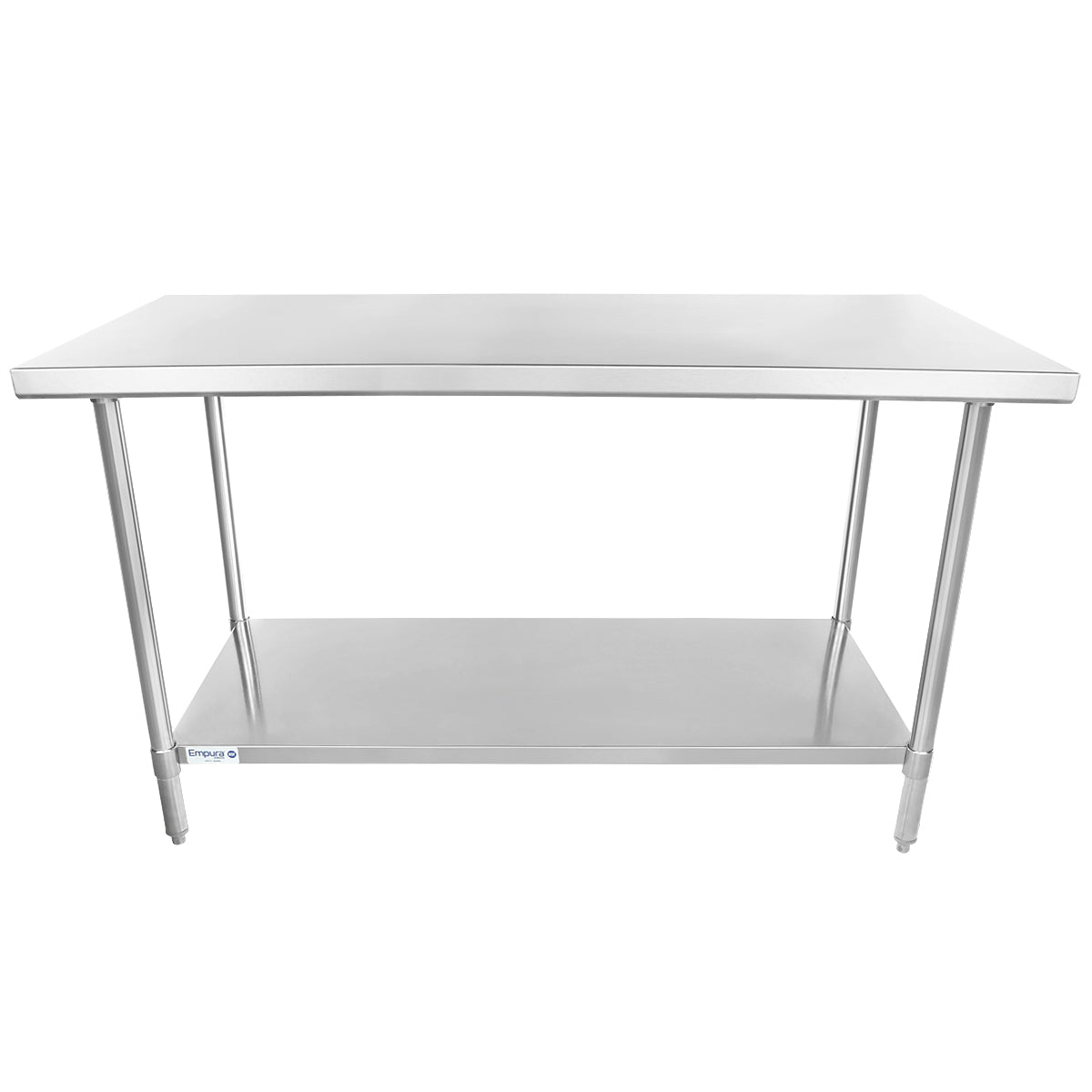 Empura 60" x 30" 16-Gauge 304 Stainless Steel Commercial Work Table with Flat Top plus 430 Stainless Steel Legs and Undershelf