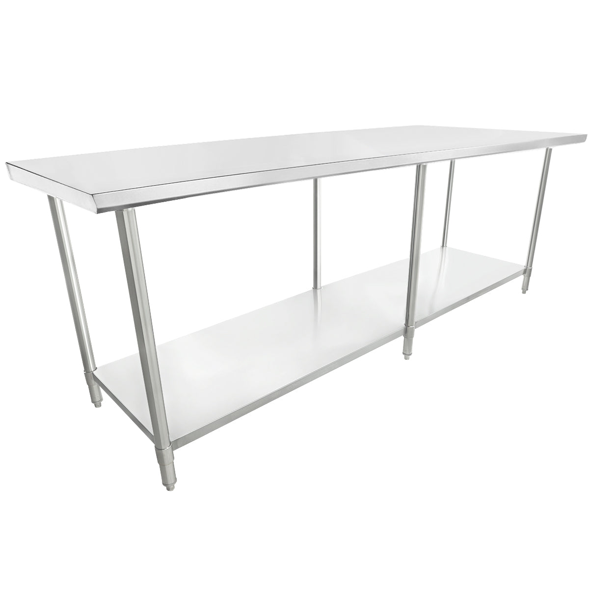 Empura 96" x 30" 16-Gauge 304 Stainless Steel Commercial Work Table with Flat Top plus 430 Stainless Steel Legs and Undershelf