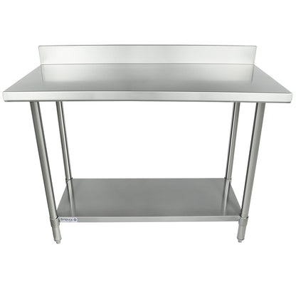 48" x 24" Super Duty Work Table 16 Gauge Stainless Steel with 4" Backsplash and 18 Gauge Stainless Steel Undershelf, NSF Work Table, 40" - 48", Stainless Steel Top Empura