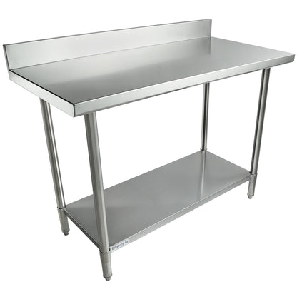 48" x 24" Super Duty Work Table 16 Gauge Stainless Steel with 4" Backsplash and 18 Gauge Stainless Steel Undershelf, NSF Work Table, 40" - 48", Stainless Steel Top Empura