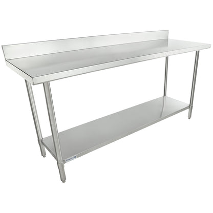72" x 24" Super Duty Work Table 16 Gauge Stainless Steel with 4" Backsplash and 18 Gauge Stainless Steel Undershelf, NSF Work Table, 63" - 72", Stainless Steel Top Empura