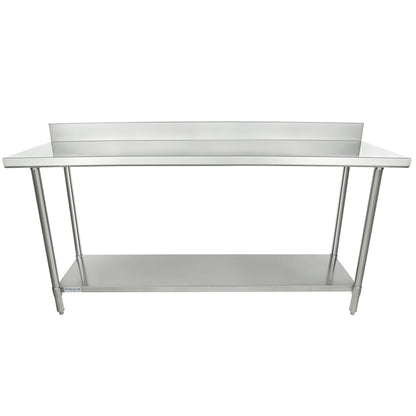 72" x 24" Super Duty Work Table 16 Gauge Stainless Steel with 4" Backsplash and 18 Gauge Stainless Steel Undershelf, NSF Work Table, 63" - 72", Stainless Steel Top Empura