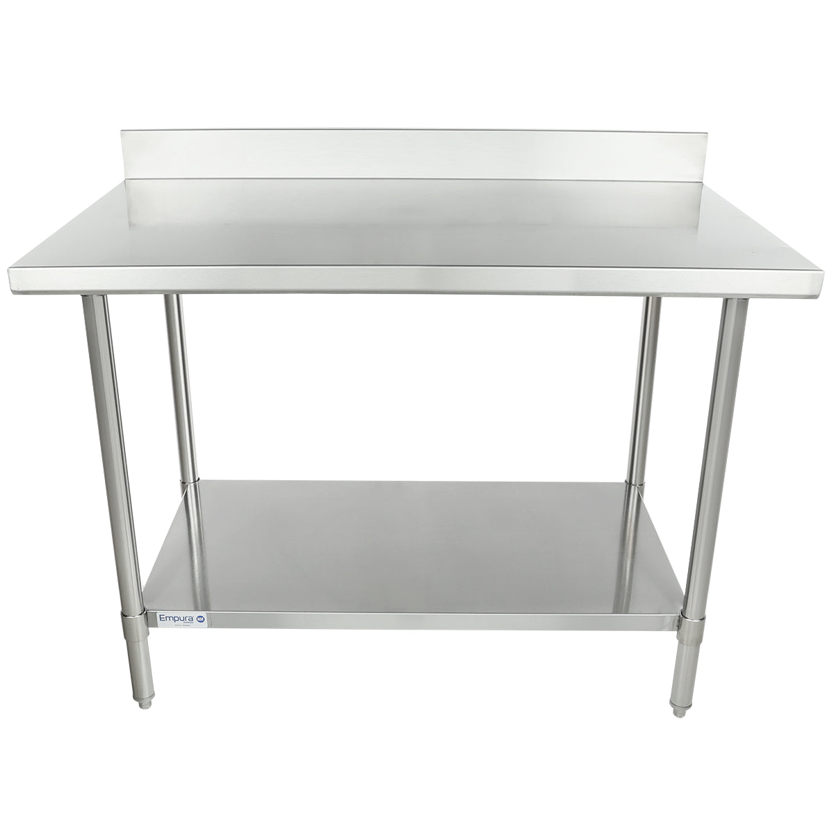 Empura 48" x 30" 16-Gauge 304 Stainless Steel Commercial Work Table with 4" Backsplash plus 430 Stainless Steel Legs and Undershelf