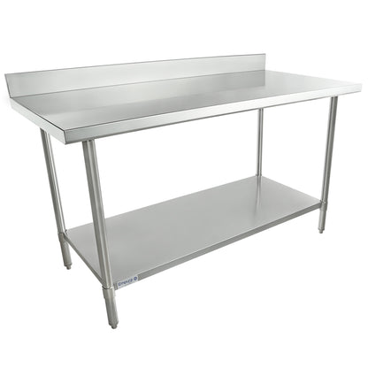 60" x 30" Super Duty Work Table 16 Gauge Stainless Steel with 4" Backsplash and 18 Gauge Stainless Steel Undershelf, NSF Work Table, 54" - 62", Stainless Steel Top Empura