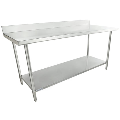 72" x 30" Super Duty Work Table 16 Gauge Stainless Steel with 4" Backsplash and 18 Gauge Stainless Steel Undershelf, NSF Work Table, 63" - 72", Stainless Steel Top Empura