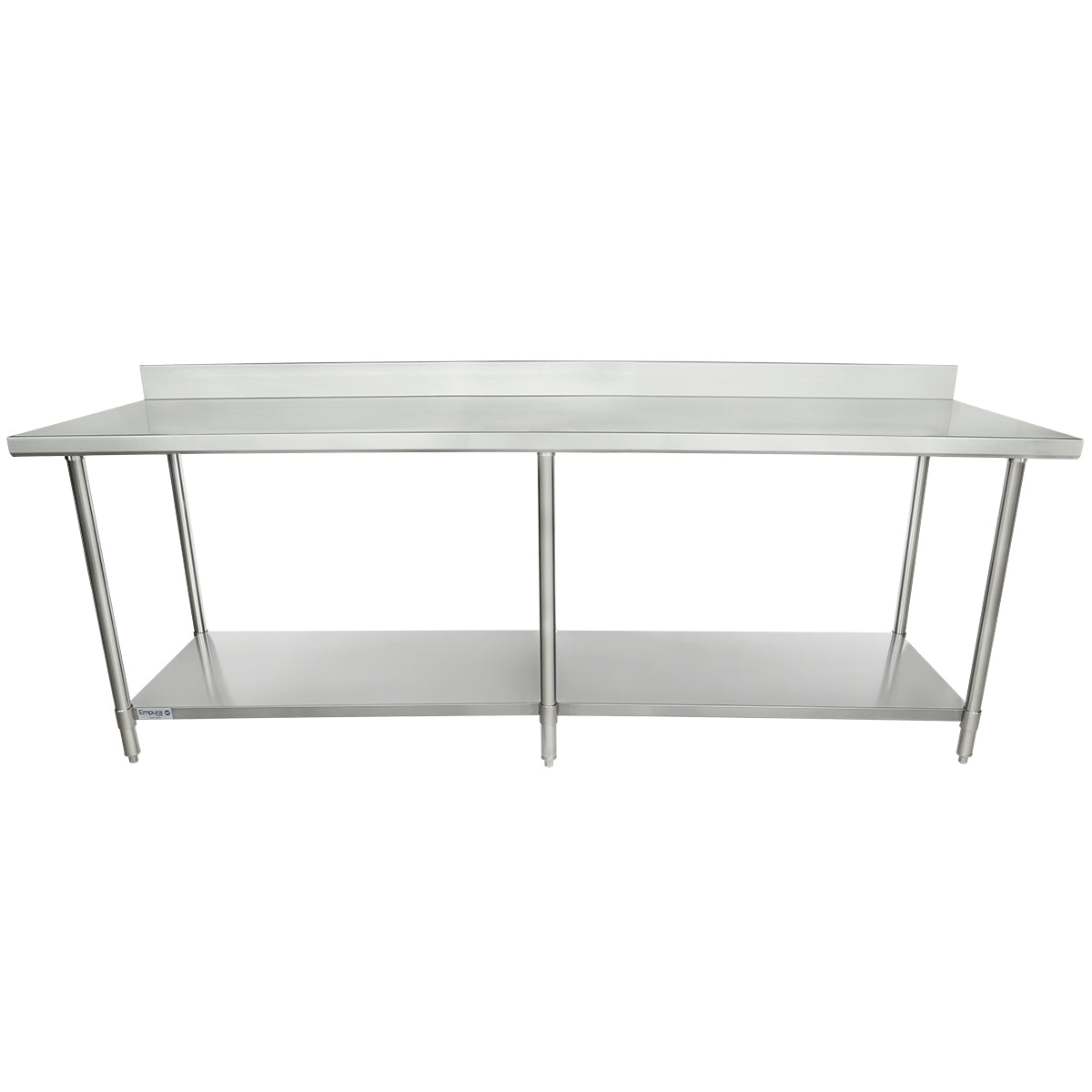 Empura 96" x 30" 16-Gauge 304 Stainless Steel Commercial Work Table with 4" Backsplash plus 430 Stainless Steel Legs and Undershelf