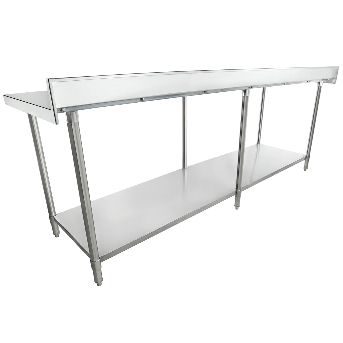 Empura 96" x 30" 16-Gauge 304 Stainless Steel Commercial Work Table with 4" Backsplash plus 430 Stainless Steel Legs and Undershelf