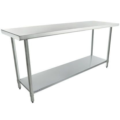 72" x 24" Standard Duty Work Table 18 Gauge 304 Stainless Steel with Galvanized Legs and Undershelf, NSF Work Table, 63" - 72", Stainless Steel Top Empura