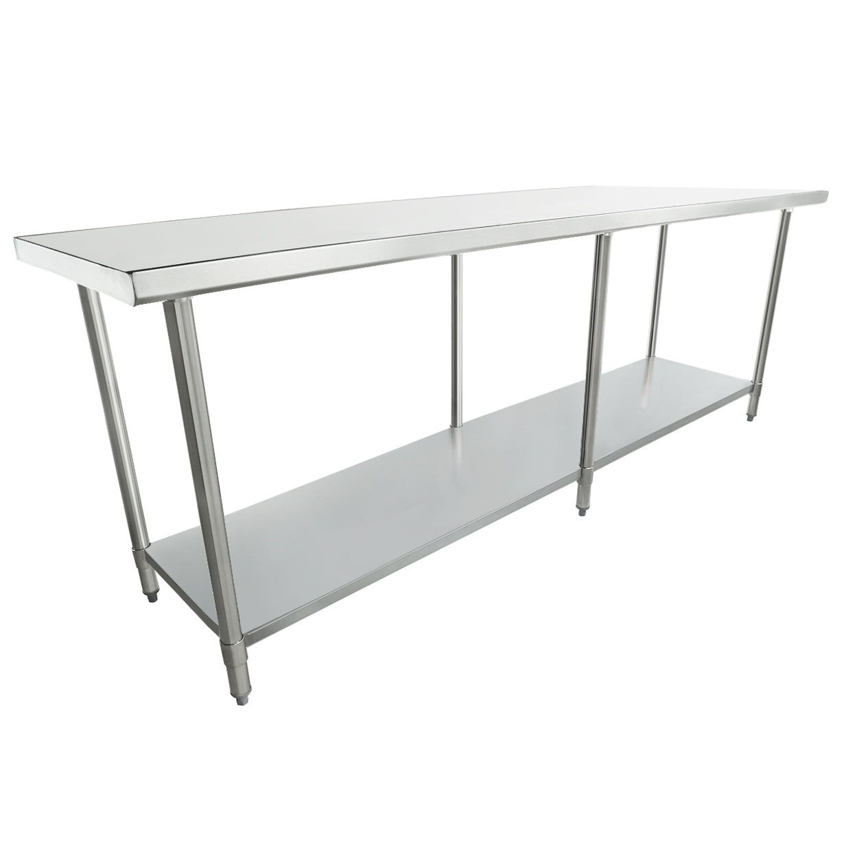 Empura 96" x 24" 18-Gauge 430 Stainless Steel Commercial Work Table with Flat Top Galvanized Legs and Undershelf