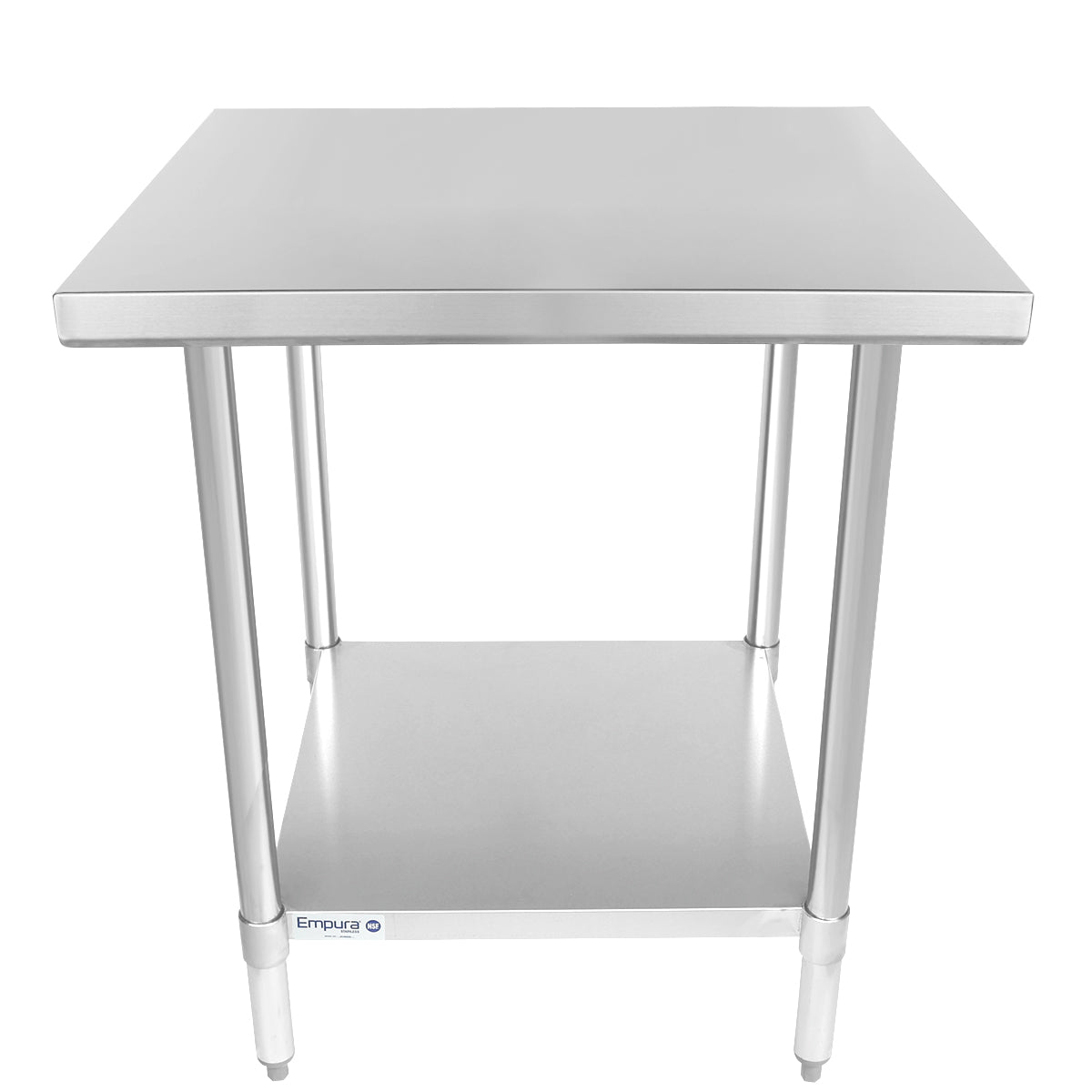 Empura 30" x 30" 18-Gauge 304 Stainless Steel Commercial Work Table with Flat Top Galvanized Legs and Undershelf