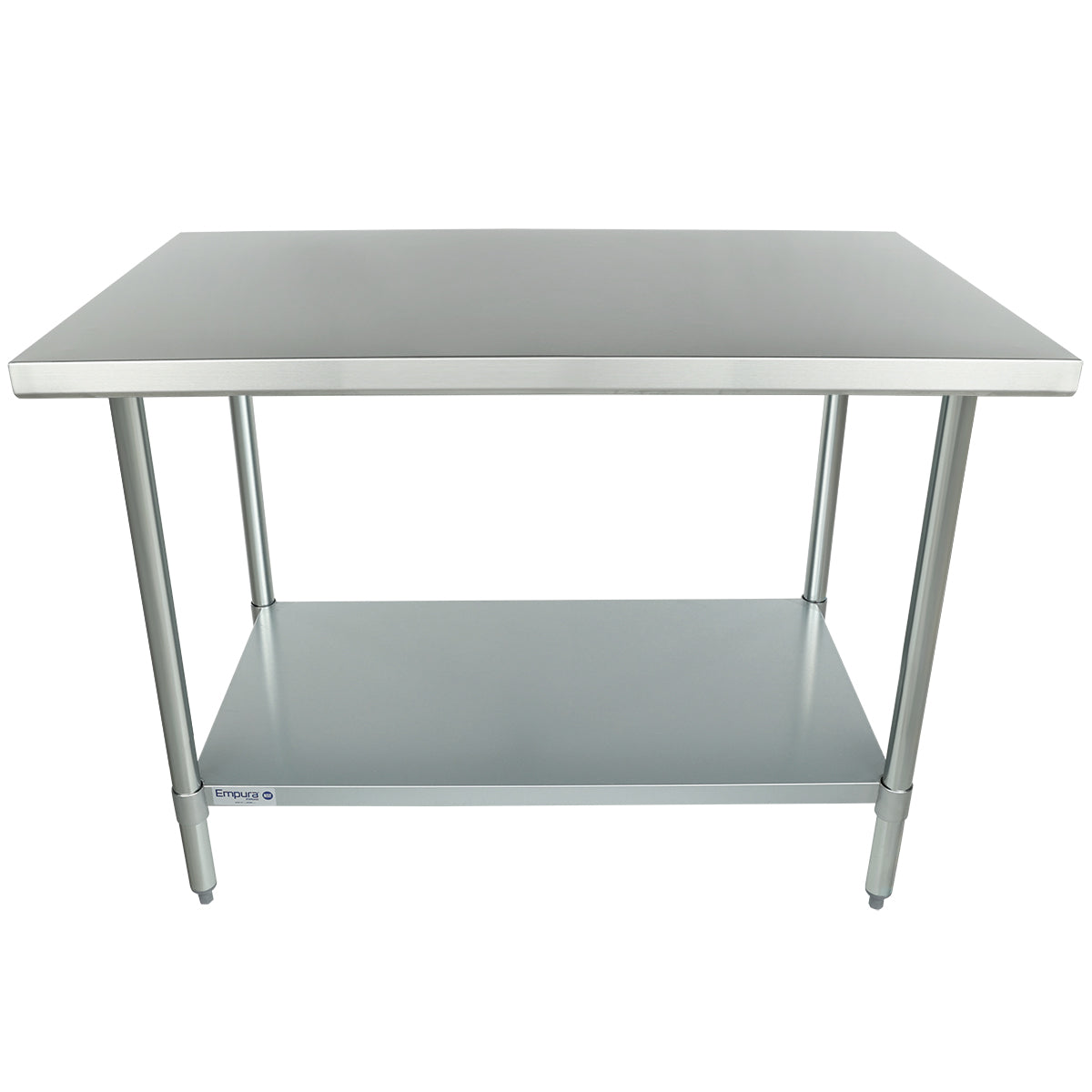 Empura 48" x 30" 18-Gauge 304 Stainless Steel Commercial Work Table with Flat Top Galvanized Legs and Undershelf