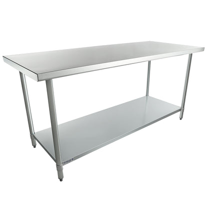 72" x 30" Standard Duty Work Table 18 Gauge 304 Stainless Steel with Galvanized Legs and Undershelf, NSF Work Table, 63" - 72", Stainless Steel Top Empura