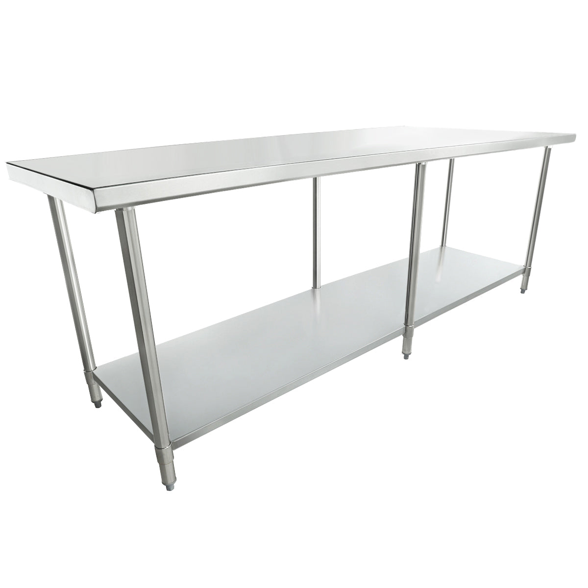 Empura 96" x 30" 18-Gauge 430 Stainless Steel Commercial Work Table with Flat Top Galvanized Legs and Undershelf