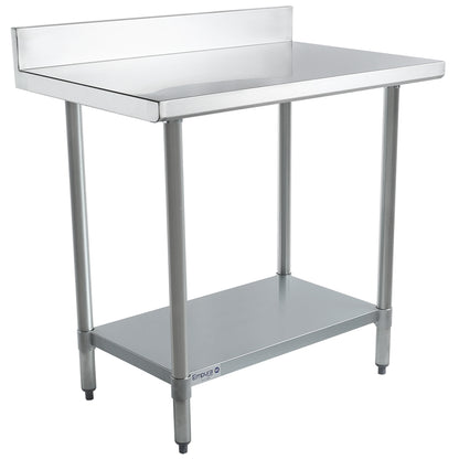 36" x 24" Standard Duty Work Table 18 Gauge Stainless Steel with 4" Backsplash and Galvanized Undershelf, NSF Work Table, 36" - 38", Stainless Steel Top Empura