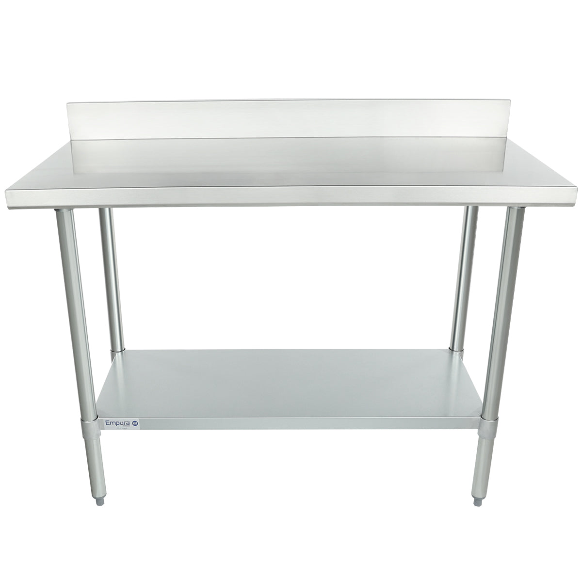 Empura 48" x 24" 18-Gauge 304 Stainless Steel Commercial Work Table with 4" Backsplash Galvanized Legs and Undershelf