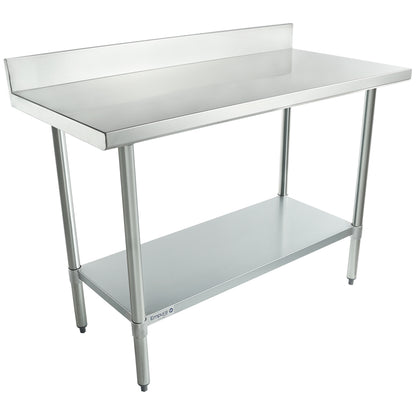 48" x 24" Standard Duty Work Table 18 Gauge Stainless Steel with 4" Backsplash and Galvanized Undershelf, NSF Work Table, 40" - 48", Stainless Steel Top Empura